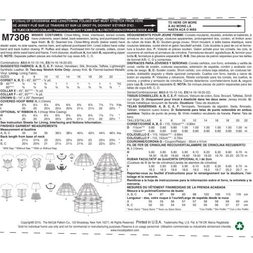 MCCALLS - M7306 CORSET ET ACCESSOIRES POUR FEMMES