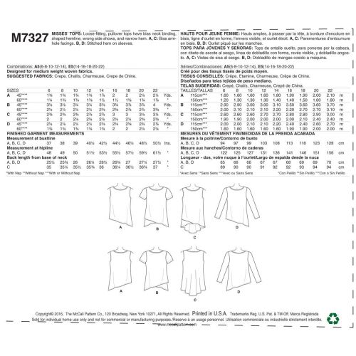 MCCALLS - M7327 HAUTS AVEC ANGLES AU BAS POUR FEMMES