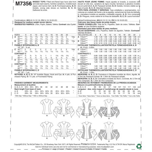 MCCALLS - M7356 HAUTS COL EN V POUR FEMMES