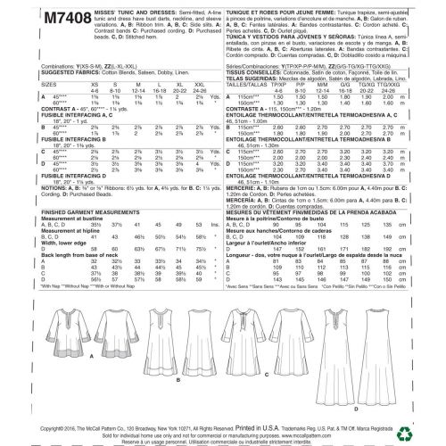 MCCALLS - M7408 ROBES ET TUNIQUES TOUT-ALLER POUR FEMMES