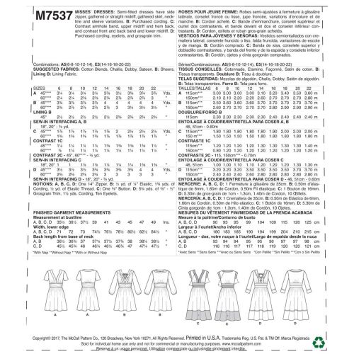 MCCALLS - M7537 ROBES PLISÉES À LA TAILLE POUR FEMMES - 6 À 14