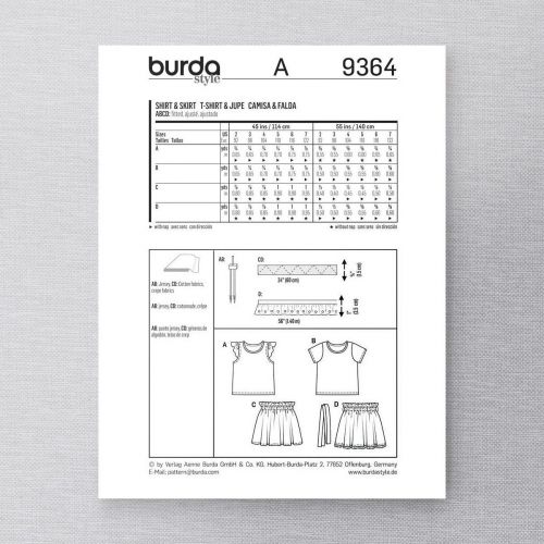 BURDA - 9364 JUPE/HAUT POUR ENFANTS