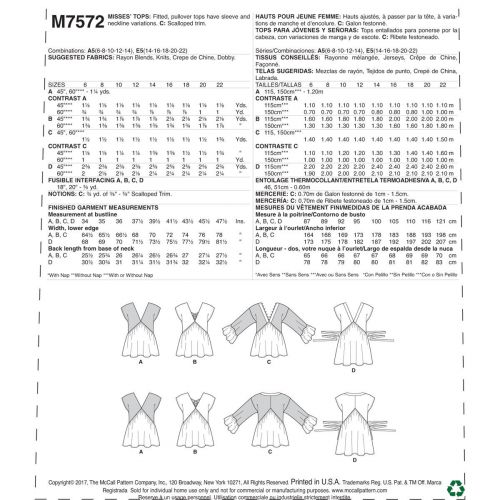 MCCALLS - M7572 HAUTS AJUSTÉS POUR FEMMES - 6 À 14