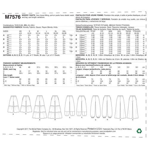 MCCALLS - M7576 PANTALONS AMPLES POUR FEMMES - TP À M