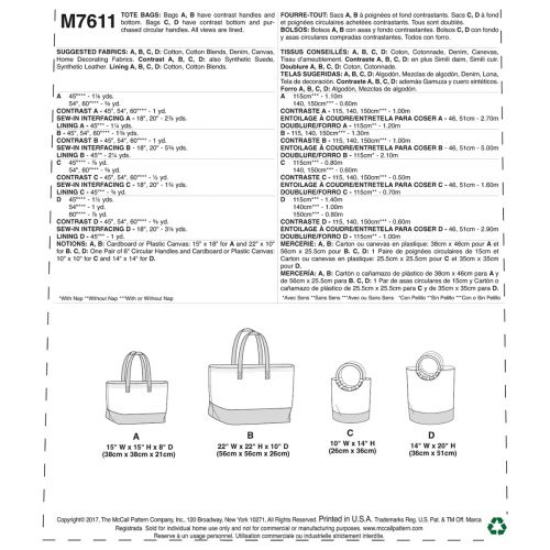 MCCALLS - M7611 SACS FOURRE-TOUT - ACCESSOIRE