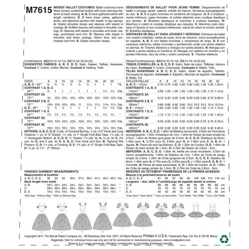 MCCALLS - M7615 ROBES DE BALLET POUR FEMMES - 6-14