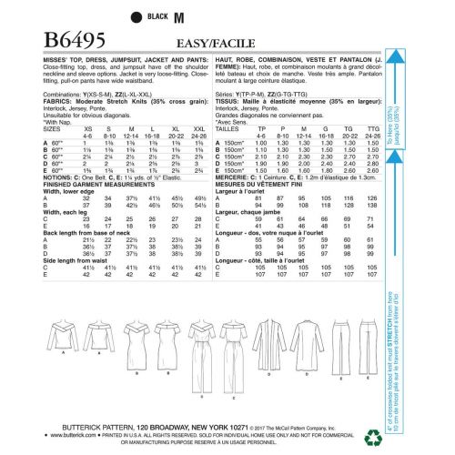 BUTTERICK - B6495 ENSEMBLE COORDONNÉ POUR FEMME