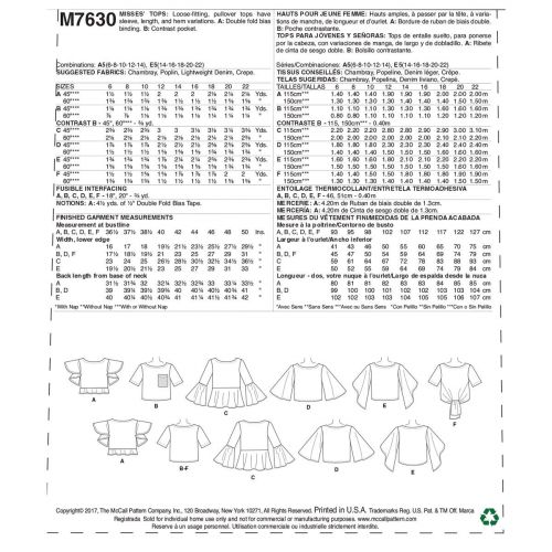 MCCALLS - M7630 HAUTS POUR FEMME - 6 À 14