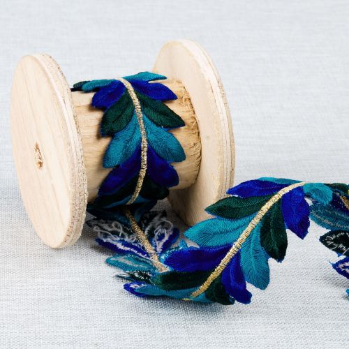 RUBAN BRODÉ 38 MM - BLEU/OR