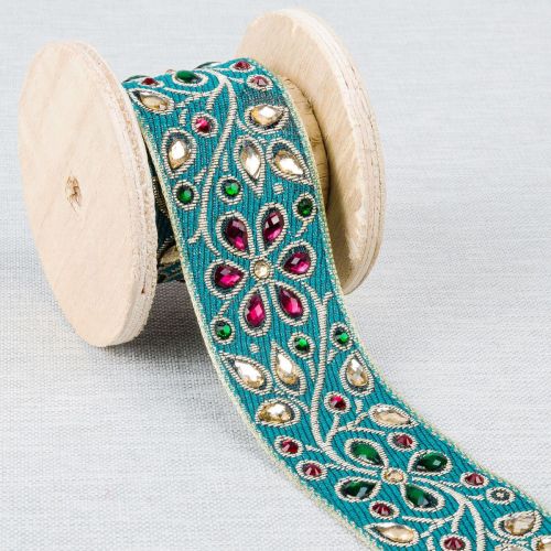 GALON JACQUARD 50 MM - TURQUOISE