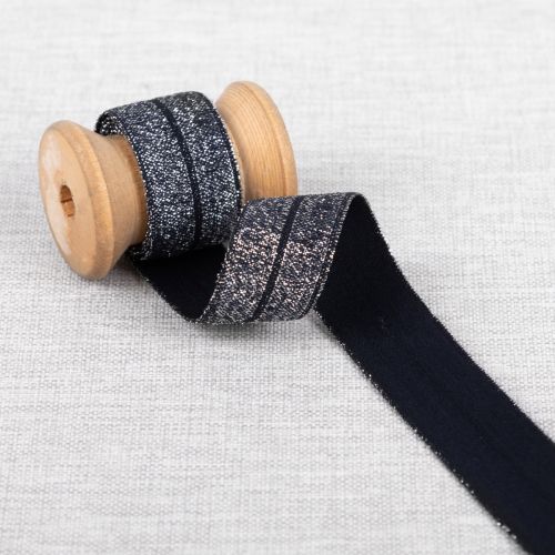 BIAIS ÉLASTIQUE MÉTALLIQUE 20 MM - BLEU MARINE