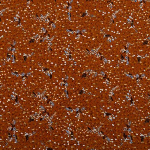 CHALLIS DOBBY DE VISCOSE MÉTALLIQUE PAR POPPY - FLORAL TERRA COTTA