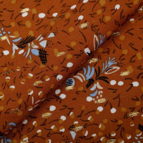 CHALLIS DOBBY DE VISCOSE MÉTALLIQUE PAR POPPY - FLORAL TERRA COTTA