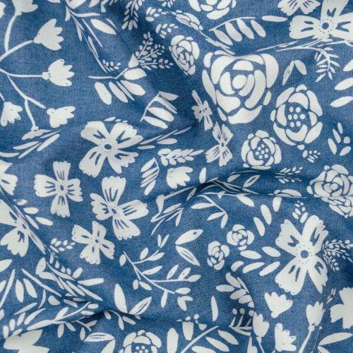 DENIM IMPRIMÉ FLORAL - BLEU PÂLE