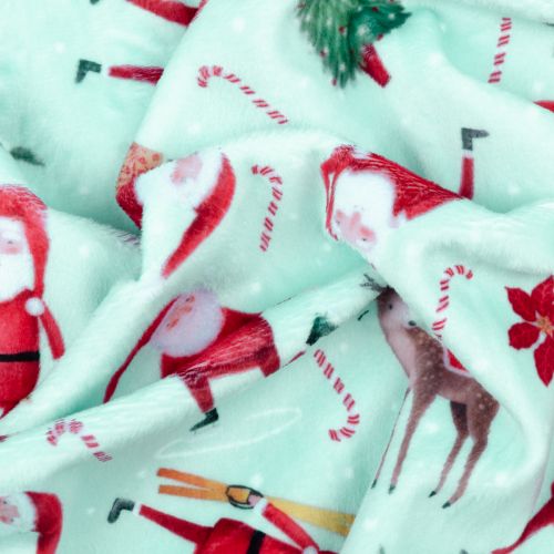 MINKY TOSSED FUN SANTAS BLEU CIEL PAR TIMELESS TREASURES