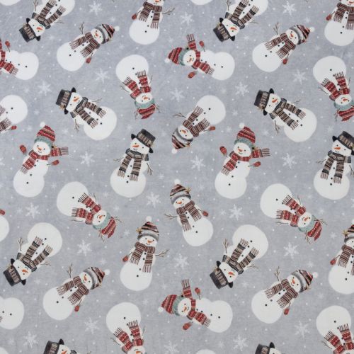 MINKY TOSSED SNOWMEN AND SNOWFLAKES GRIS PAR TIMELESS TREASURES