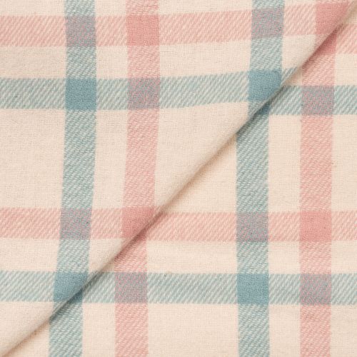 FLANNELETTE DE COTON À CARREAUX AGATHE - AVOINE/ROSE/AQUA