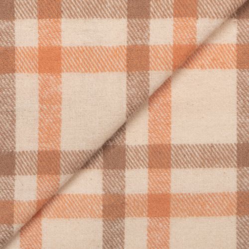 FLANNELETTE DE COTON À CARREAUX AGATHE - AVOINE/ORANGE/MOKA