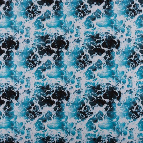 TOILE NYLON EXTENSIBLE MAUI IMPRIMÉ VAGUES - BLEU