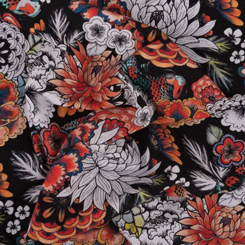 TOILE NYLON EXTENSIBLE MAUI IMPRIMÉ FLORAL KOI - NOIR