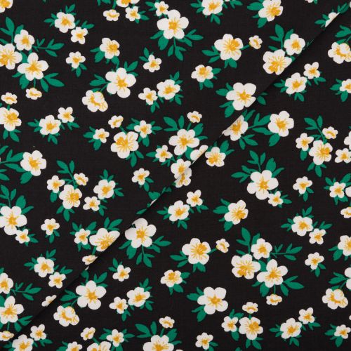 POPELINE PICASSO FLEURS DÉLICATES- NOIR/BLANC