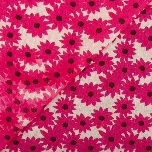POPELINE LIN/VISCOSE IMPRIMÉ MARGUERITE - FUCHSIA