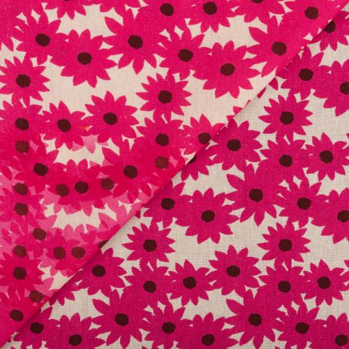 POPELINE LIN/VISCOSE SOFIA IMPRIMÉ MARGUERITE - FUCHSIA