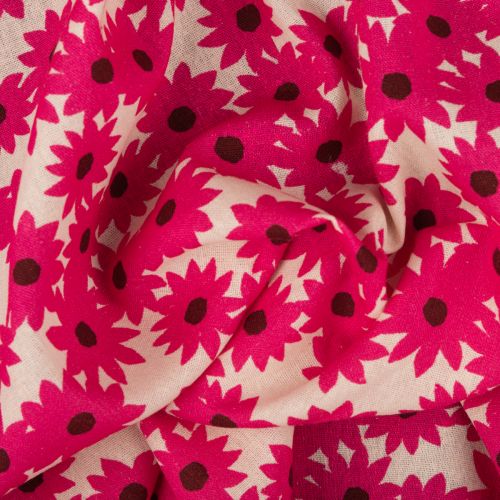 POPELINE LIN/VISCOSE SOFIA IMPRIMÉ MARGUERITE - FUCHSIA