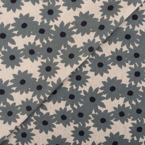 POPELINE LIN/VISCOSE IMPRIMÉ MARGUERITE - BLEU MINÉRAL