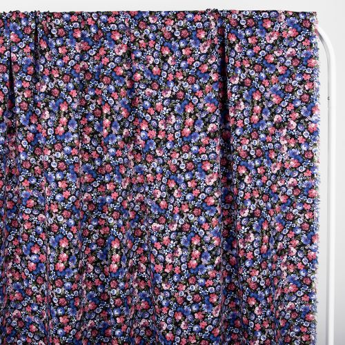CRÊPE DE VISCOSE IMPRIMÉ - NOIR/ROYAL/ROSE