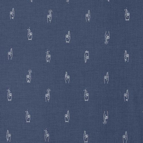 COTON LUCKY CHARM PAR GHAZAL RAZAVI POUR FIGO - FINGERS CROSSED GRIS BLEU