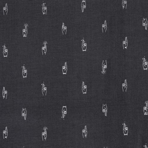 COTON LUCKY CHARM PAR GHAZAL RAZAVI POUR FIGO - FINGERS CROSSED CHARCOAL