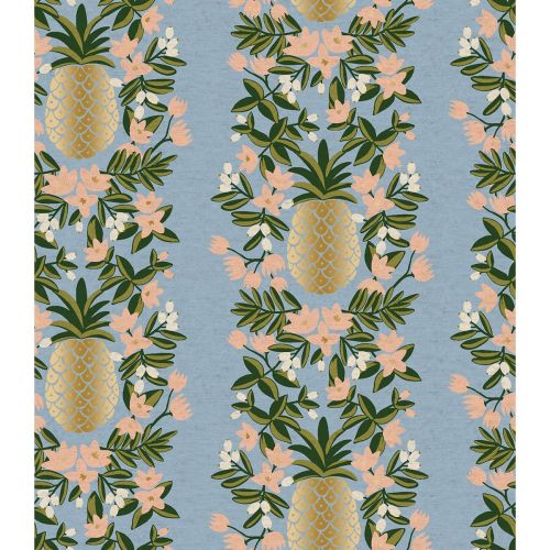 CANEVAS PRIMAVERA PAR RIFLE PAPER CO. POUR COTTON+STEEL - PINEAPPLE STRIPE PERVENCHE MÉTALLIQUE