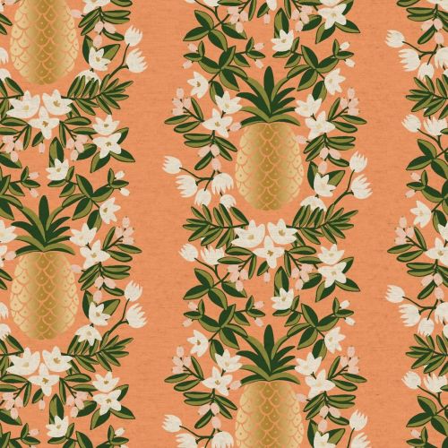 CANEVAS PRIMAVERA PAR RIFLE PAPER CO. POUR COTTON+STEEL - PINEAPPLE STRIPE PÈCHE MÉTALLIQUE