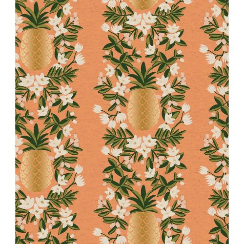 CANEVAS PRIMAVERA PAR RIFLE PAPER CO. POUR COTTON+STEEL - PINEAPPLE STRIPE PÈCHE MÉTALLIQUE