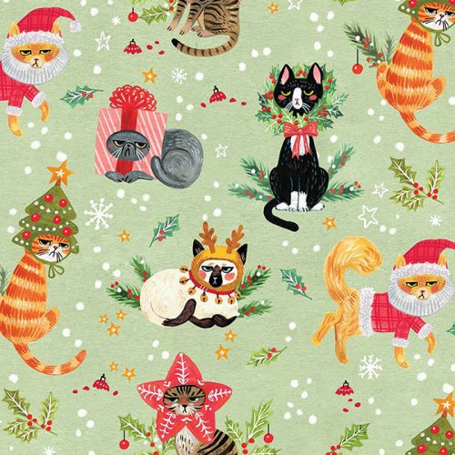 COTON NOT AMEOWSED PAR DEAR STELLA - CHRISTMAS CATS VERT