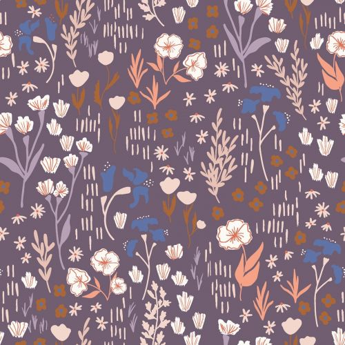 COTON DEAR ISLA PAR HOPE JOHNSON POUR COTTON + STEEL - MEADOW LILAS FONCÉ