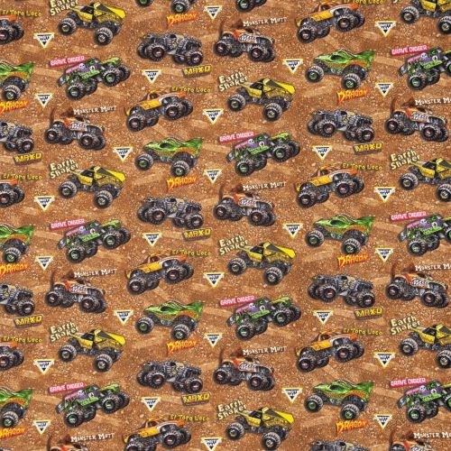 COTON MONSTER JAM PAR SYKEL - TOSSED MONSTER TRUCKS BEIGE