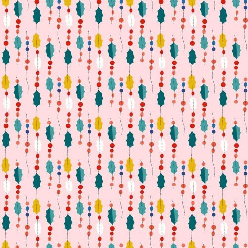 COTON PEPPERMINT PAR DANA WILLARD POUR FIGO - RAYURES HOLLY & BERRY ROSE