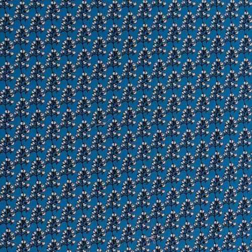 1M DE COTON PRÉCOUPÉ - PETIT MOTIF BOTANIQUE BLEU