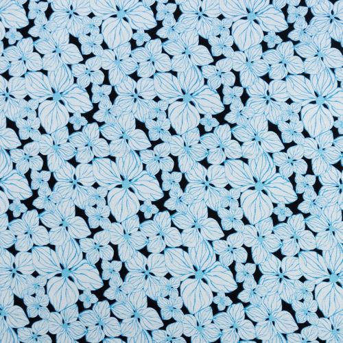 1M DE COTON PRÉCOUPÉ - FLEURS BLEU & NOIR