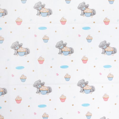 1M DE COTON PRÉCOUPÉ - NOUNOURS & CUPCAKE BLANC