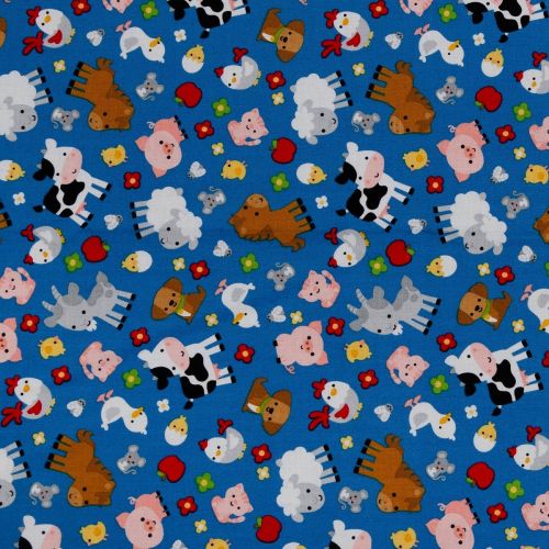1M DE COTON PRÉCOUPÉ - ANIMAUX DE LA FERME BLEU