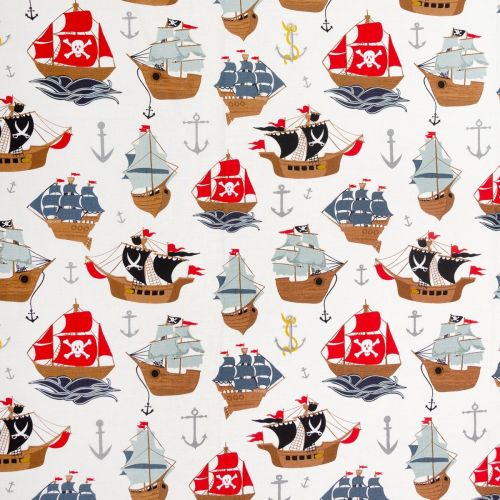 1M DE COTON PRÉCOUPÉ - BATEAUX DE PIRATE CRÈME