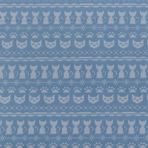 1M DE COTON PRÉCOUPÉ - BRODERIE DE CHATS BLEU