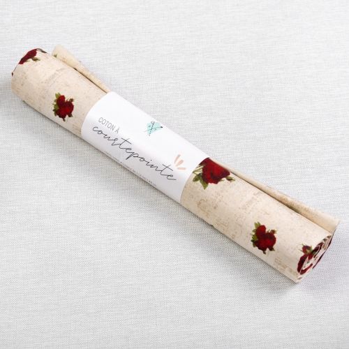 1M DE COTON PRÉCOUPÉ - BOUQUETS DE ROSE CRÈME
