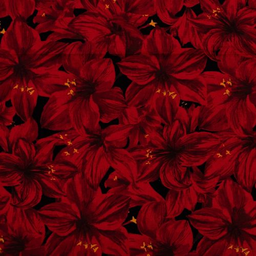 1M DE COTON PRÉCOUPÉ - GRANDE FLEURS ROUGE