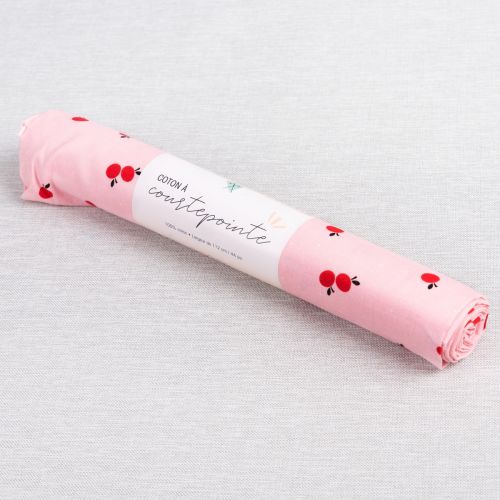 1M DE COTON PRÉCOUPÉ - PETITES POMMES ROSE & ROUGE