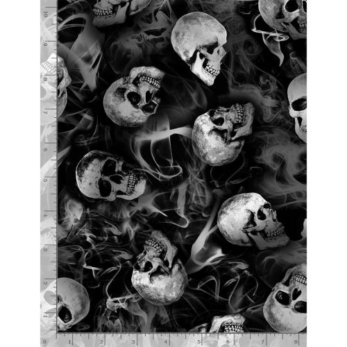 COTON PAR TIMELESS TREASURES - WICKED TOSSED SKELETONS NOIR