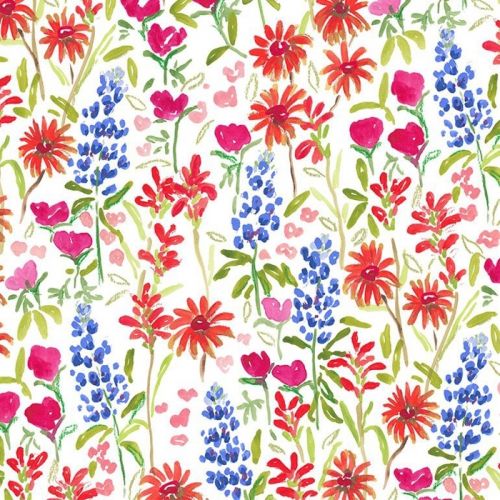 COTON AMERICAN SUMMER PAR CAITLIN WALLACE-ROWLAND POUR DEAR STELLA - TEXAS WILDFLOWER BLANC